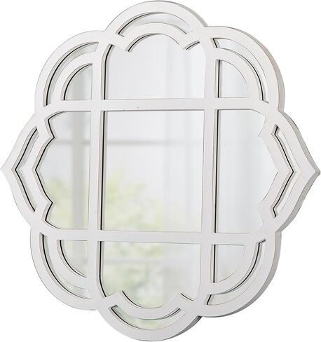 Farmhouse Scalloped Window Mirror 22 X 24 Inch, Hanging Distressed Finish Rustic White Wooden Round Mirrors for Wall Decor Living Room, Floral Decorative Mirrors for Hallway Entryway in Saudi Arabia