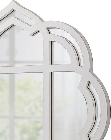Farmhouse Scalloped Window Mirror 22 X 24 Inch, Hanging Distressed Finish Rustic White Wooden Round Mirrors for Wall Decor Living Room, Floral Decorative Mirrors for Hallway Entryway in Saudi Arabia
