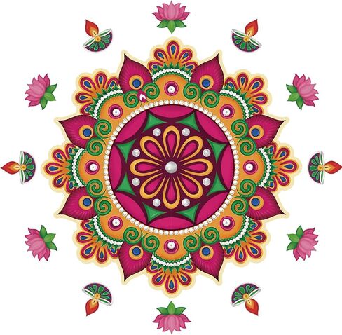 Diwali Decorations for Home Happy Diwali Rangoli Pattern Stickers for Floor Traditional Indian Diwali Entrance Decorations for Celebration Festival Party Supplies in Saudi Arabia