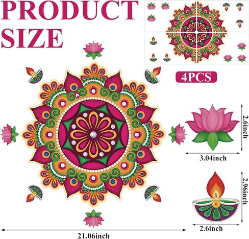 Diwali Decorations for Home Happy Diwali Rangoli Pattern Stickers for Floor Traditional Indian Diwali Entrance Decorations for Celebration Festival Party Supplies in Saudi Arabia