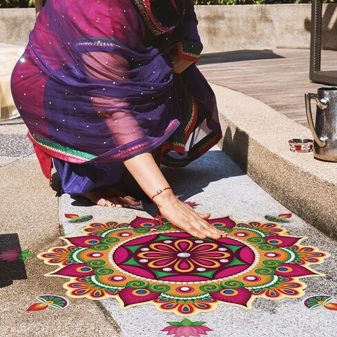 Diwali Decorations for Home Happy Diwali Rangoli Pattern Stickers for Floor Traditional Indian Diwali Entrance Decorations for Celebration Festival Party Supplies in Saudi Arabia