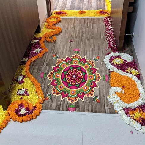 Diwali Decorations for Home Happy Diwali Rangoli Pattern Stickers for Floor Traditional Indian Diwali Entrance Decorations for Celebration Festival Party Supplies in Saudi Arabia