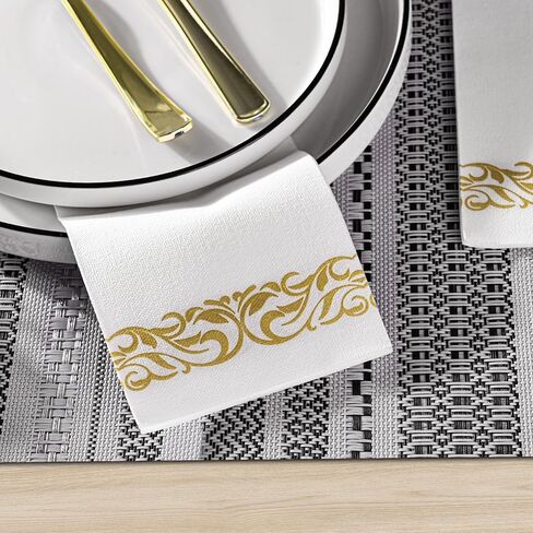CHEFCAT White Disposable Dinner Napkins with Built-in Flatware Pocket, Linen Feel Airlaid Paper Napkins, Prefolded for Party,Wedding, Restaurant & Dinner, Pack of 50 in Saudi Arabia