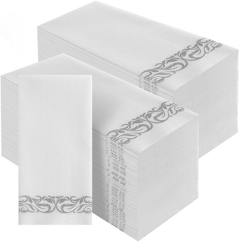 CHEFCAT White Disposable Dinner Napkins with Built-in Flatware Pocket, Linen Feel Airlaid Paper Napkins, Prefolded for Party,Wedding, Restaurant & Dinner, Pack of 50 in Saudi Arabia
