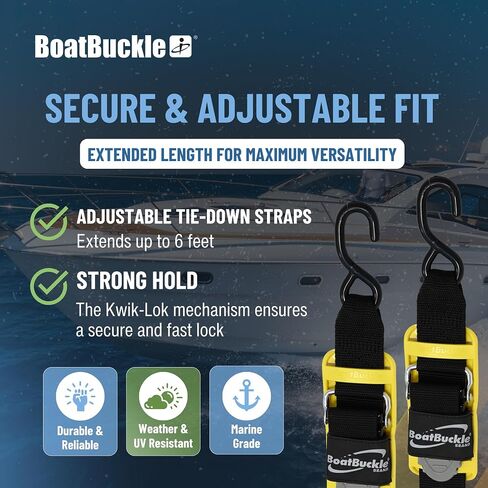 BoatBuckle Pro Series Kwik-Lok Transom Tie-Down (2-Inch x 2-Feet, Black), Pack of 2 in Saudi Arabia