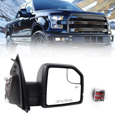 مرآة جانبية يسار من داسبيكان متوافقة مع جانب السائق Ford F-150 2015-2018 FL3Z17683BB FO1320522 6 دبابيس إشارة الانعطاف LED الساخنة in Saudi Arabia
