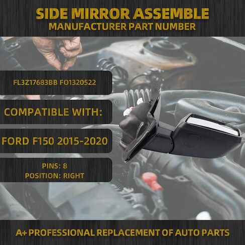 مرآة جانبية يسار من داسبيكان متوافقة مع جانب السائق Ford F-150 2015-2018 FL3Z17683BB FO1320522 6 دبابيس إشارة الانعطاف LED الساخنة in Saudi Arabia