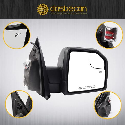 مرآة جانبية يسار من داسبيكان متوافقة مع جانب السائق Ford F-150 2015-2018 FL3Z17683BB FO1320522 6 دبابيس إشارة الانعطاف LED الساخنة in Saudi Arabia