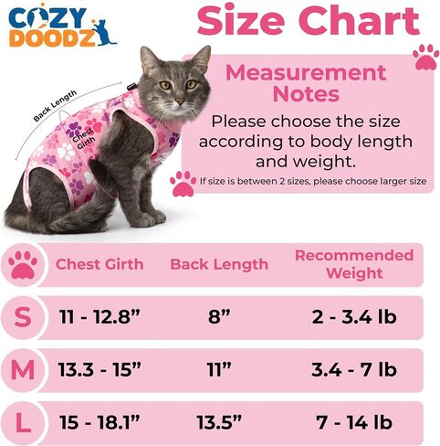 Cat Recovery Suit: Blue Cat Surgery Recovery Suit Male w/Paw Print Design - Elastic, Soft & Breathable Cat Recovery Suit for Spay - Washable Cat Surgery Suit for Post-Operative Healing Process. in Kuwait