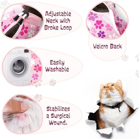 Cat Recovery Suit: Blue Cat Surgery Recovery Suit Male w/Paw Print Design - Elastic, Soft & Breathable Cat Recovery Suit for Spay - Washable Cat Surgery Suit for Post-Operative Healing Process. in Kuwait