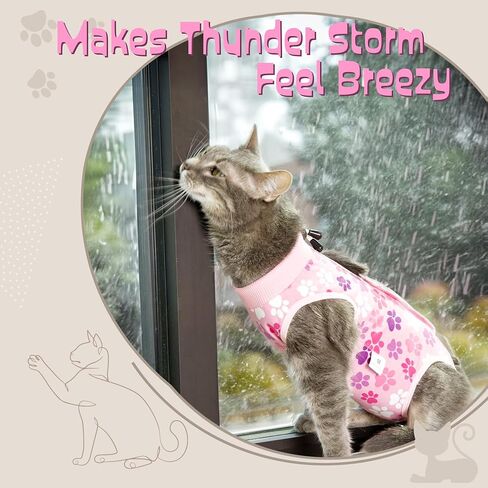 Cat Recovery Suit: Blue Cat Surgery Recovery Suit Male w/Paw Print Design - Elastic, Soft & Breathable Cat Recovery Suit for Spay - Washable Cat Surgery Suit for Post-Operative Healing Process. in Kuwait