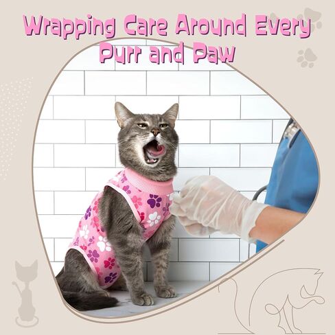 Cat Recovery Suit: Blue Cat Surgery Recovery Suit Male w/Paw Print Design - Elastic, Soft & Breathable Cat Recovery Suit for Spay - Washable Cat Surgery Suit for Post-Operative Healing Process. in Kuwait