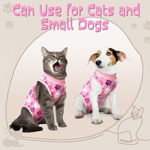 Cat Recovery Suit: Blue Cat Surgery Recovery Suit Male w/Paw Print Design - Elastic, Soft & Breathable Cat Recovery Suit for Spay - Washable Cat Surgery Suit for Post-Operative Healing Process. in Kuwait