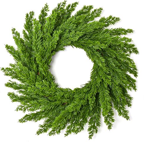 Christmas Wreaths for Front Door,Norfolk Pine Wreath Green Pine Branches Artificial Christmas Wreaths,Farmhouse Rattan Base for Window,Wall,Door Winter Wreath Decorations,18 Inch in Saudi Arabia