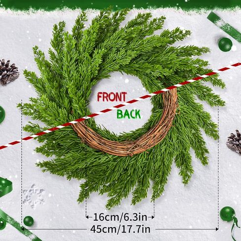 Christmas Wreaths for Front Door,Norfolk Pine Wreath Green Pine Branches Artificial Christmas Wreaths,Farmhouse Rattan Base for Window,Wall,Door Winter Wreath Decorations,18 Inch in Saudi Arabia