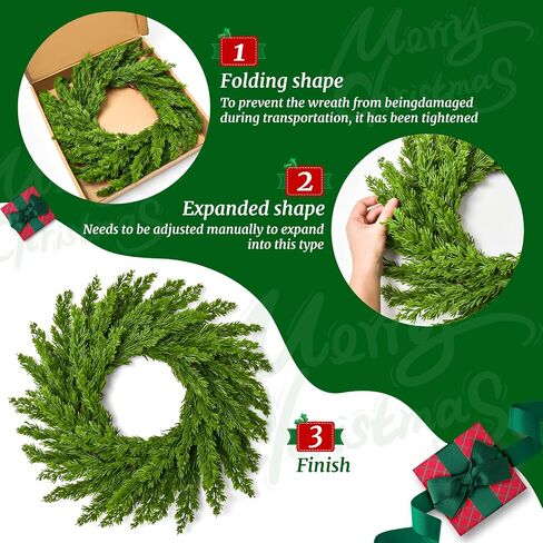 Christmas Wreaths for Front Door,Norfolk Pine Wreath Green Pine Branches Artificial Christmas Wreaths,Farmhouse Rattan Base for Window,Wall,Door Winter Wreath Decorations,18 Inch in Saudi Arabia