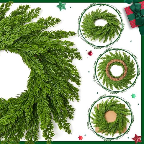 Christmas Wreaths for Front Door,Norfolk Pine Wreath Green Pine Branches Artificial Christmas Wreaths,Farmhouse Rattan Base for Window,Wall,Door Winter Wreath Decorations,18 Inch in Saudi Arabia