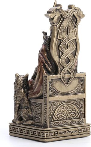 تصميم فيرونيز 3 1/2 بوصة نورس الله جميع الأب أودين يجلس على العرش تمثال مصغر من الراتنج مطلي يدويًا بلمسة نهائية برونزية in Saudi Arabia
