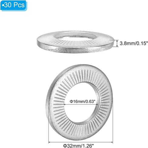PATIKIL 304 Stainless Steel Flat Washers, 10 Pack M16x32mm Belleville Spring Disc Washer Conical Knurled Metric Gasket for Automotive Industrial Construction in Saudi Arabia