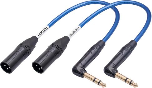 3.3FT الزاوية اليمنى 1/4 TRS إلى XLR 3Pin كابل صوت ذكر، 6N OFC + كابل صوت عالي النهاية مطلي بالفضة، الزاوية اليمنى 6.35 مم TS إلى XLR ذكر لمكبرات الصوت النشطة لخلاط الميكروفون - قطعتان in Saudi Arabia