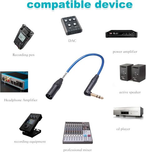 3.3FT الزاوية اليمنى 1/4 TRS إلى XLR 3Pin كابل صوت ذكر، 6N OFC + كابل صوت عالي النهاية مطلي بالفضة، الزاوية اليمنى 6.35 مم TS إلى XLR ذكر لمكبرات الصوت النشطة لخلاط الميكروفون - قطعتان in Saudi Arabia