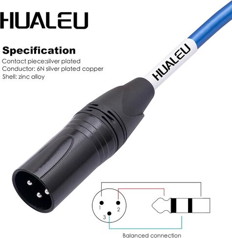 3.3FT الزاوية اليمنى 1/4 TRS إلى XLR 3Pin كابل صوت ذكر، 6N OFC + كابل صوت عالي النهاية مطلي بالفضة، الزاوية اليمنى 6.35 مم TS إلى XLR ذكر لمكبرات الصوت النشطة لخلاط الميكروفون - قطعتان in Saudi Arabia
