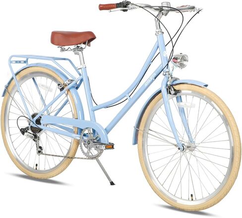 دراجة أفاستا الهجينة مقاس 26 بوصة للنساء، خفيفة الوزن، خطوة من خلال إطار فولاذي عالي العشرة، دراجة مريحة للسيدات، 6 سرعات، لون أسود مع إطارات سوداء in Kuwait