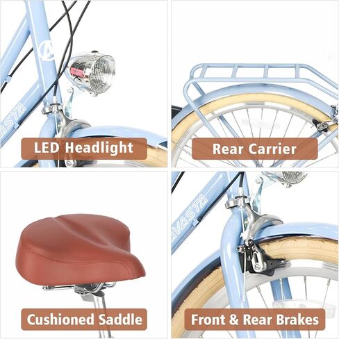 دراجة أفاستا الهجينة مقاس 26 بوصة للنساء، خفيفة الوزن، خطوة من خلال إطار فولاذي عالي العشرة، دراجة مريحة للسيدات، 6 سرعات، لون أسود مع إطارات سوداء in Kuwait