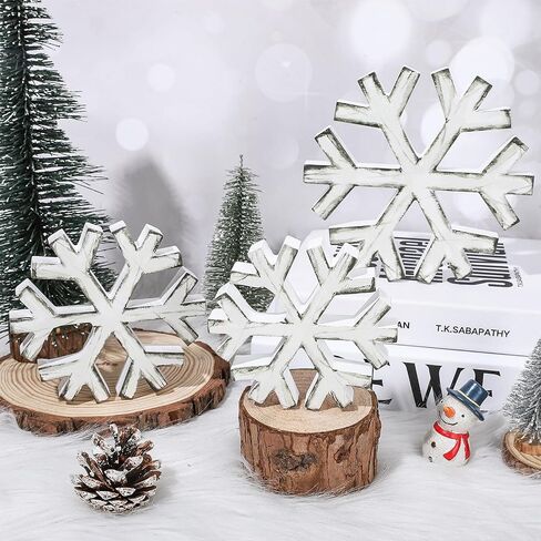 Whaline 3Pcs Winter Retro Wooden Snowflake Decor Farmhouse Christmas Tiered Tray Decor Centerpiece Block for Xmas Home Party Supplies (3.9 inch, 4.7 inch, 5.9 inch) in Saudi Arabia