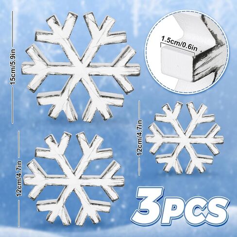 Whaline 3Pcs Winter Retro Wooden Snowflake Decor Farmhouse Christmas Tiered Tray Decor Centerpiece Block for Xmas Home Party Supplies (3.9 inch, 4.7 inch, 5.9 inch) in Saudi Arabia