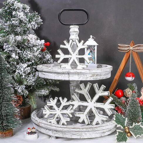 Whaline 3Pcs Winter Retro Wooden Snowflake Decor Farmhouse Christmas Tiered Tray Decor Centerpiece Block for Xmas Home Party Supplies (3.9 inch, 4.7 inch, 5.9 inch) in Saudi Arabia