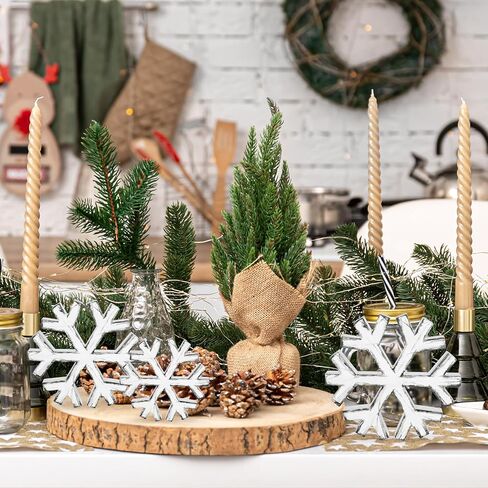 Whaline 3Pcs Winter Retro Wooden Snowflake Decor Farmhouse Christmas Tiered Tray Decor Centerpiece Block for Xmas Home Party Supplies (3.9 inch, 4.7 inch, 5.9 inch) in Saudi Arabia