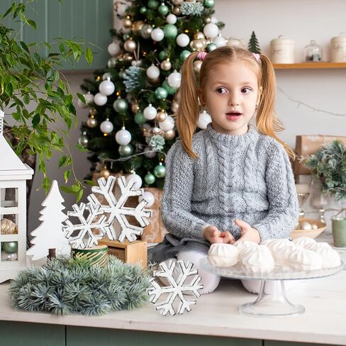 Whaline 3Pcs Winter Retro Wooden Snowflake Decor Farmhouse Christmas Tiered Tray Decor Centerpiece Block for Xmas Home Party Supplies (3.9 inch, 4.7 inch, 5.9 inch) in Saudi Arabia