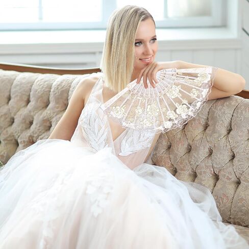 Bamboo Silk Folding Fan White Lace Handheld Folding Fan Decorative Chinese Fan with Tassels Foldable Plastic Hand Bulk for Women Tea Party Wedding Costume Weddings Dancing Party DIY Bridal Hand Fan in Saudi Arabia