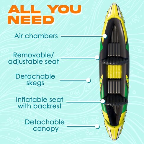 KP Inflatable Kayak 2 Person with Sun Canopy (Detachable) + Kayaks for Adults + 3rd Seat for Dog/Child + Waterproof Phone Bags + Adjustable Seats + Backrests & More + New 2024 + Grey in Saudi Arabia