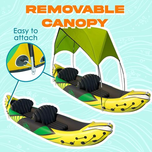 KP Inflatable Kayak 2 Person with Sun Canopy (Detachable) + Kayaks for Adults + 3rd Seat for Dog/Child + Waterproof Phone Bags + Adjustable Seats + Backrests & More + New 2024 + Grey in Saudi Arabia