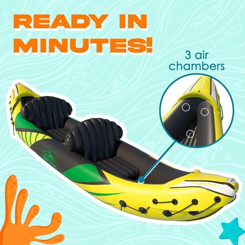 KP Inflatable Kayak 2 Person with Sun Canopy (Detachable) + Kayaks for Adults + 3rd Seat for Dog/Child + Waterproof Phone Bags + Adjustable Seats + Backrests & More + New 2024 + Grey in Saudi Arabia