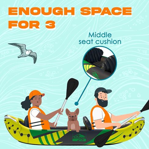 KP Inflatable Kayak 2 Person with Sun Canopy (Detachable) + Kayaks for Adults + 3rd Seat for Dog/Child + Waterproof Phone Bags + Adjustable Seats + Backrests & More + New 2024 + Grey in Saudi Arabia