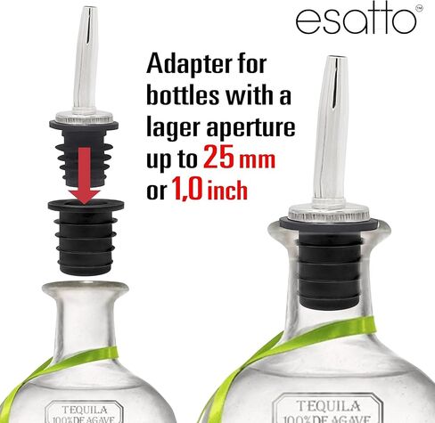 Esatto Liquor Pourer Adapters - 6 Pieces Set, Perfect for Large Olive Oil Bottles and Liquor Bottles - Up to 1 Inch/25mm Neck Converts Any Spout into a Large Pour Spout in Saudi Arabia