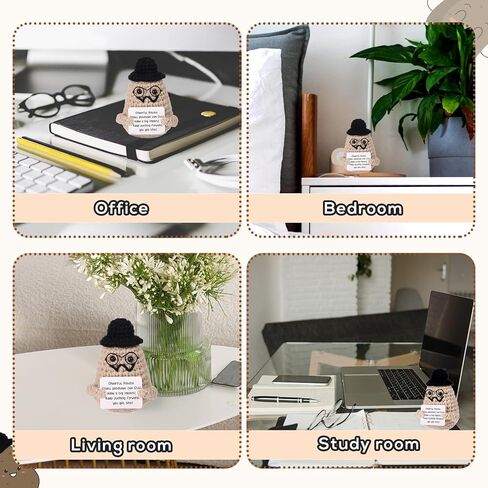 BOXOB مضحك البطاطس الكروشيه الإيجابية، 3.74 بوصة لطيف محبوك دعم البطاطس دمية العاطفية مع قبعة اللحية البطاطس البهجة مع بطاقة تشجيع لتزيين حفلة هدية عيد ميلاد، متوسطة، كاكي in Saudi Arabia