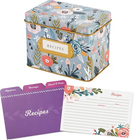 Jot & Mark Recipe Card Complete Gift Box | Decorative Recipe Tin Box (Indigo Floral) in Saudi Arabia