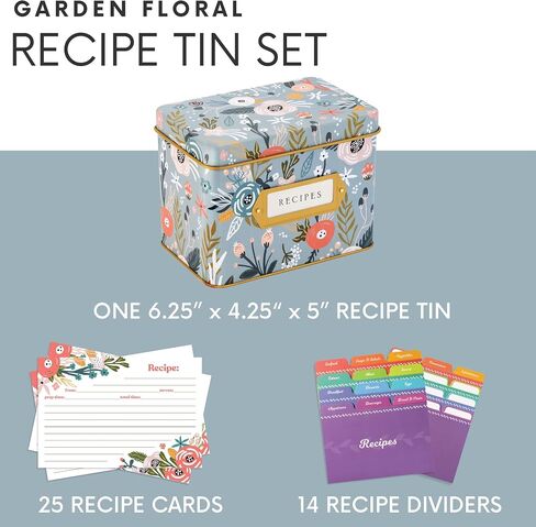 Jot & Mark Recipe Card Complete Gift Box | Decorative Recipe Tin Box (Indigo Floral) in Saudi Arabia