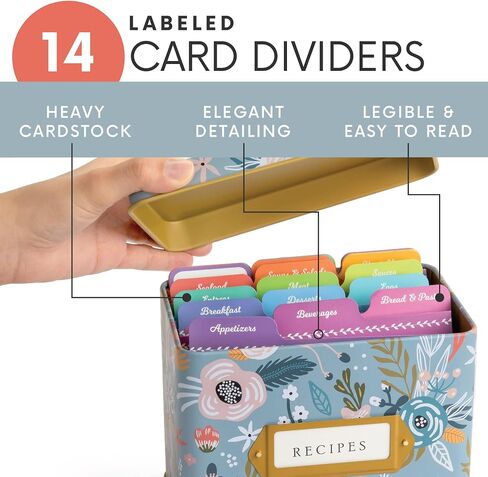 Jot & Mark Recipe Card Complete Gift Box | Decorative Recipe Tin Box (Indigo Floral) in Saudi Arabia