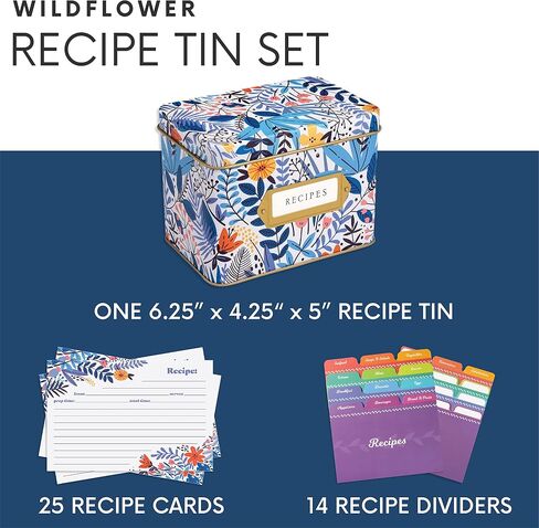 Jot & Mark Recipe Card Complete Gift Box | Decorative Recipe Tin Box (Indigo Floral) in Saudi Arabia