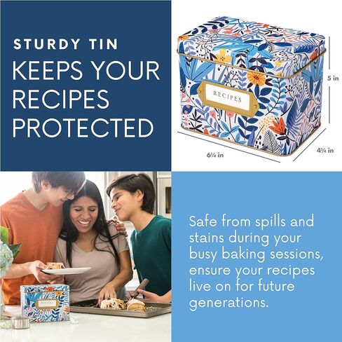 Jot & Mark Recipe Card Complete Gift Box | Decorative Recipe Tin Box (Indigo Floral) in Saudi Arabia