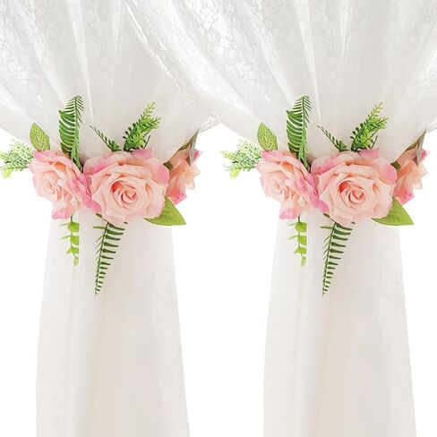 2pcs Flower Curtain Tiebacks Magnetic Adjustable Elegant Rose Floral Tie Backs for Curtains Drapes Decorative Cute Creative Curtain Buckle Strap for Wedding Home Office Bedroom White in Kuwait