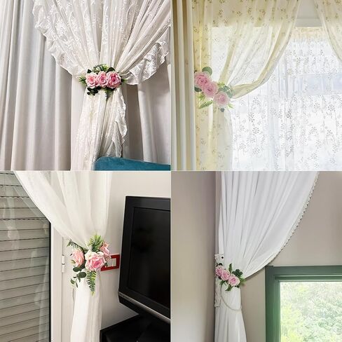 2pcs Flower Curtain Tiebacks Magnetic Adjustable Elegant Rose Floral Tie Backs for Curtains Drapes Decorative Cute Creative Curtain Buckle Strap for Wedding Home Office Bedroom White in Kuwait
