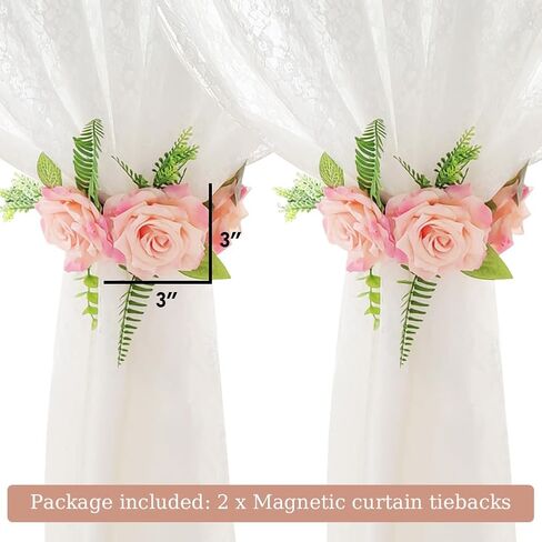 2pcs Flower Curtain Tiebacks Magnetic Adjustable Elegant Rose Floral Tie Backs for Curtains Drapes Decorative Cute Creative Curtain Buckle Strap for Wedding Home Office Bedroom White in Kuwait