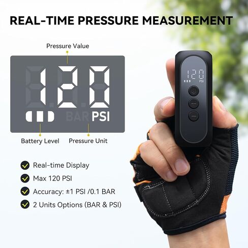 Tiny Pump Bike Pump with Gauge Portable Ultra-Mini 120PSI Electric Bicycle Pump Type-C Rechargeable Battery in Saudi Arabia