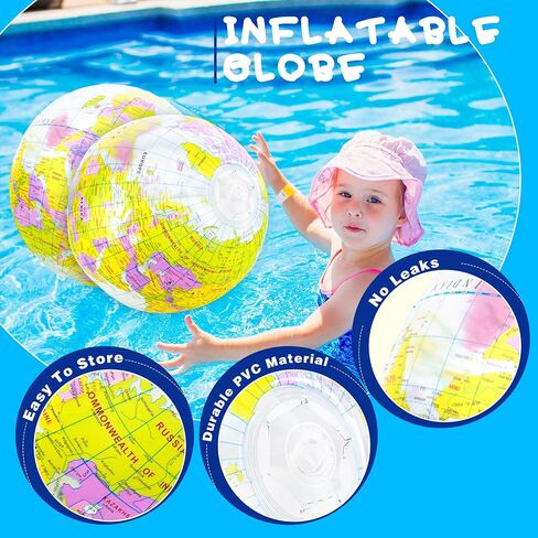 16 inches Inflatable Globe Blow up World Globe PVC Earth Beach Ball Globe Toys for Kids Swimming Pool Game Classroom Playing or Teaching Party Favors Decorations in Kuwait